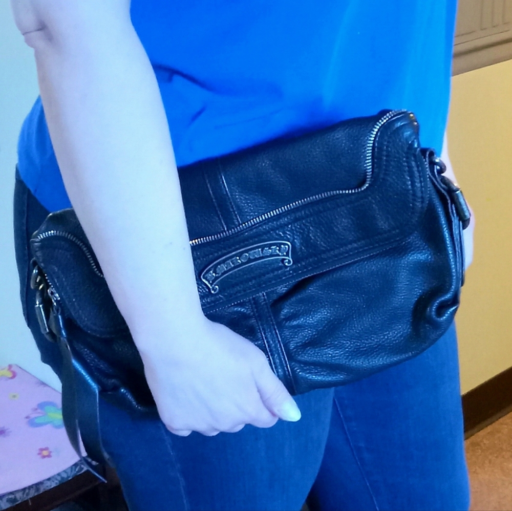 $218 EUC B. MAKOWSKY pebbled leather black Shoulder bag/Clutch - Picture 14 of 16